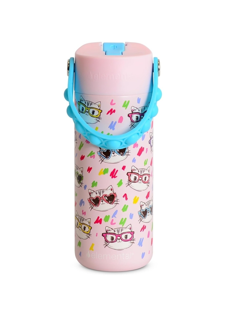 Element Kids Pink Cat Print Water Bottle with Blue Handle